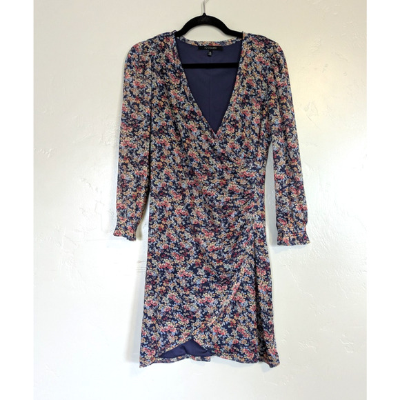 19 Cooper Womens Medium Floral Wrap Ruched V-Neck Mini Dress Bohemian Feminine‎ - Picture 1 of 9
